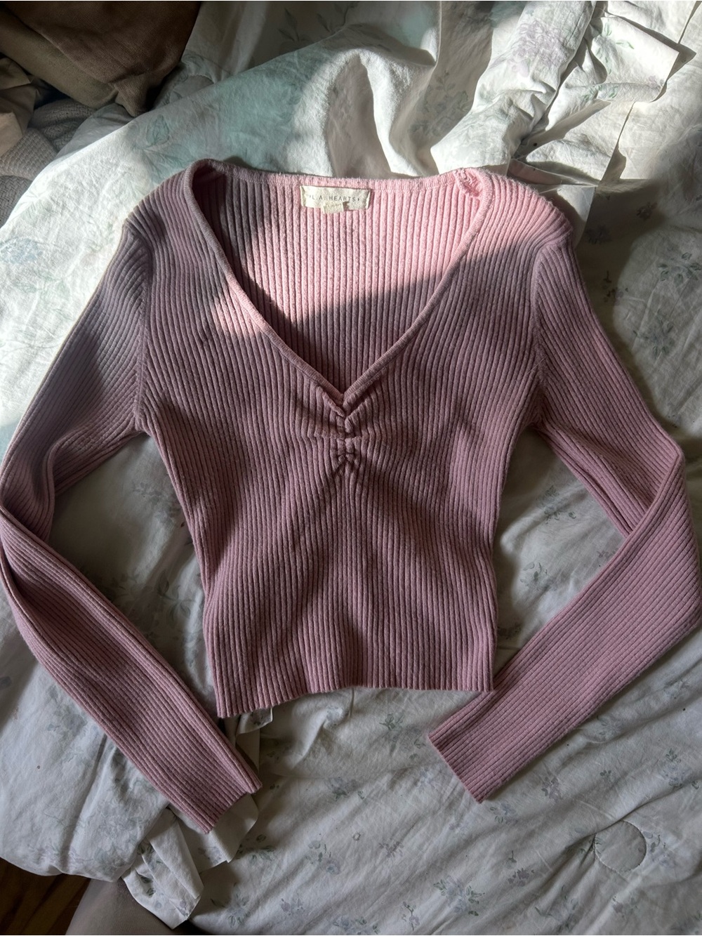 LA hearts dusty pink ribbed long sleeve